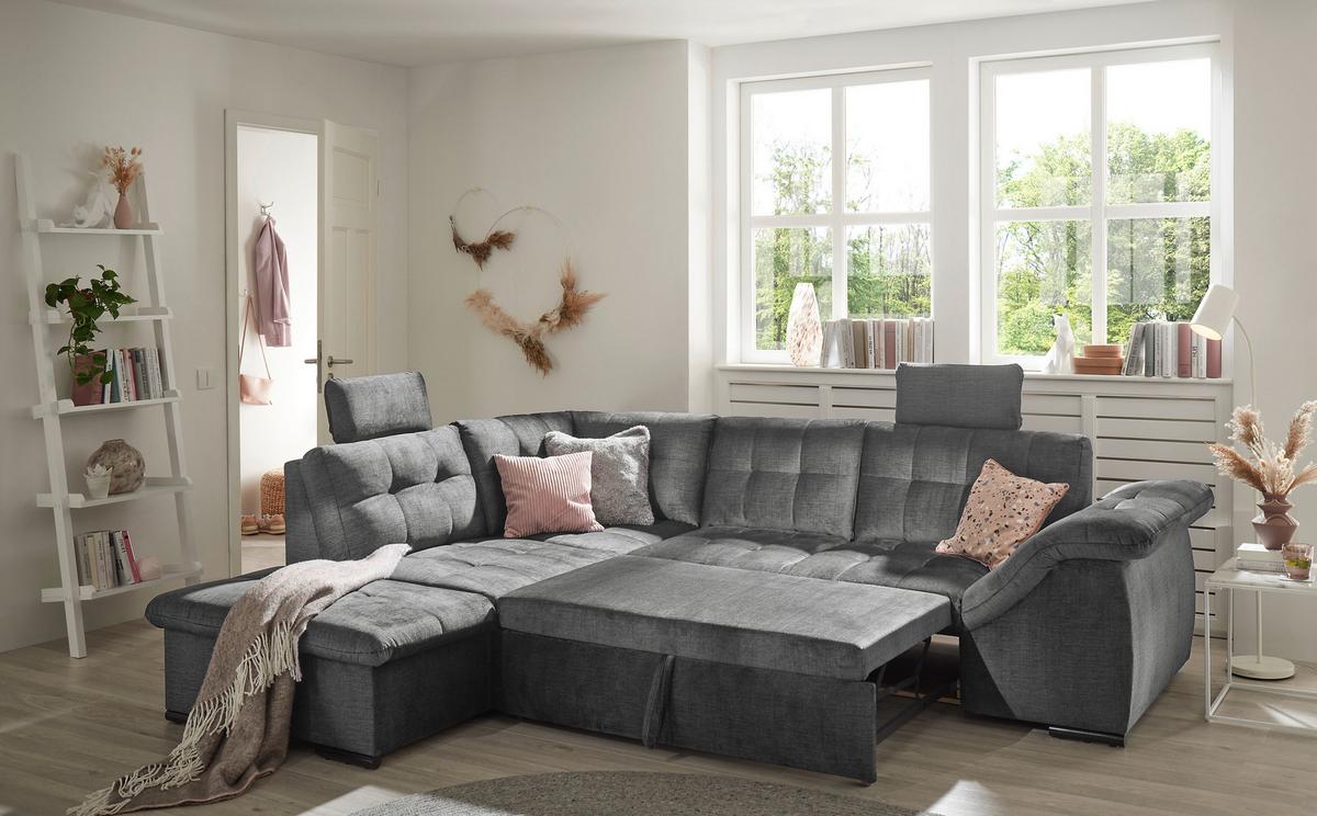 Ecksofa Estrella Grau S: 217x283 cm - Schwarz/Grau, KONVENTIONELL, Textil (217/283cm) - MID.YOU