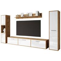 Wohnwand Bogota Xl Wotan Eiche/weiss - Weiß Hochglanz/Eiche Wotan, Basics, Holzwerkstoff (240/130/31cm) - MID.YOU