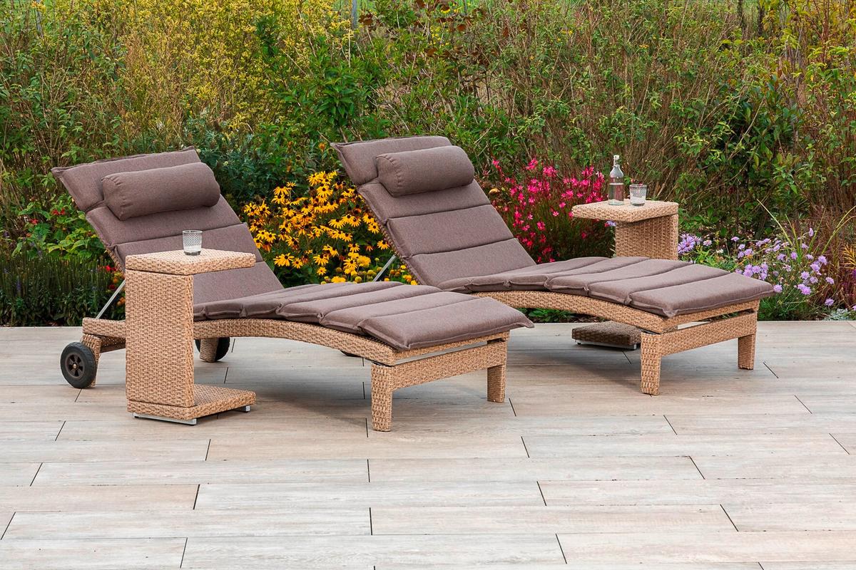 Gartenliege Andalusia - Beige/Braun, MODERN, Textil/Metall (90/100/208cm) - Gardenson
