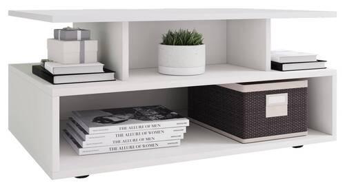 Konferenční stolek ESILA bílá - bílá/černá, Moderní, kompozitní dřevo/plast (80/50/40cm) - MID.YOU