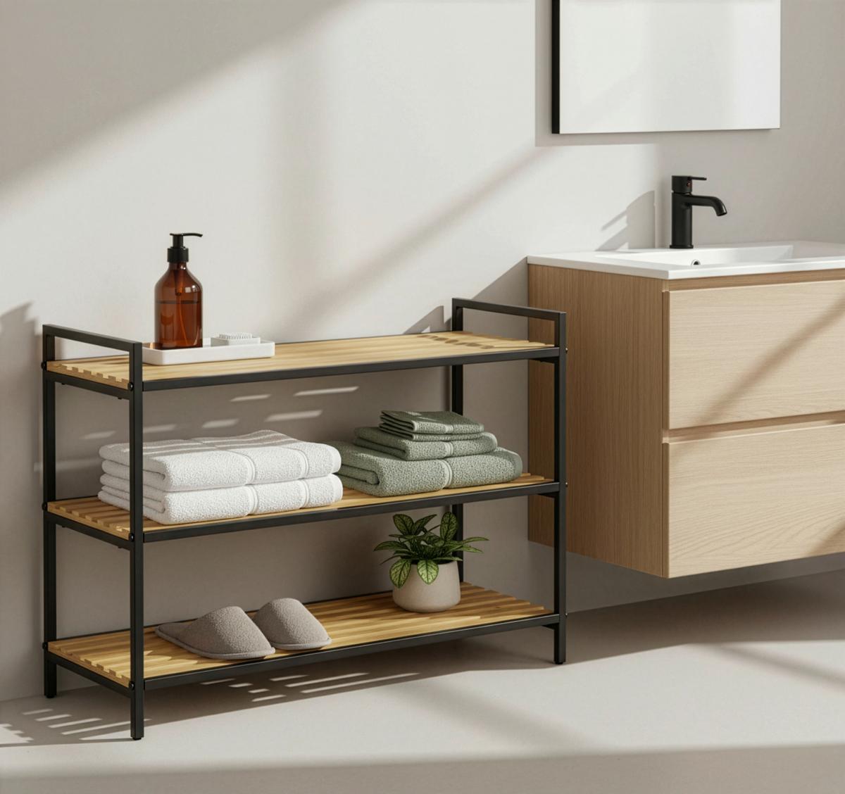 Regál na boty AZRA II - černá/přírodní barvy, Moderní, kov/přírodní materiály (70/48,5/30cm) - Mömax