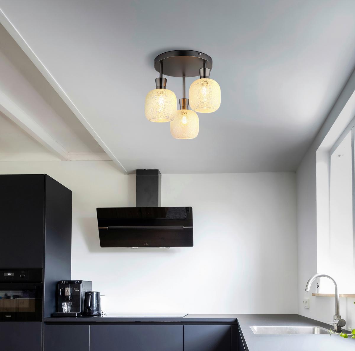 Deckenleuchte Exkl. 3xe14, 40w - Klar/Schwarzchrom, Design, Glas/Metall (33/30,5cm) - Globo