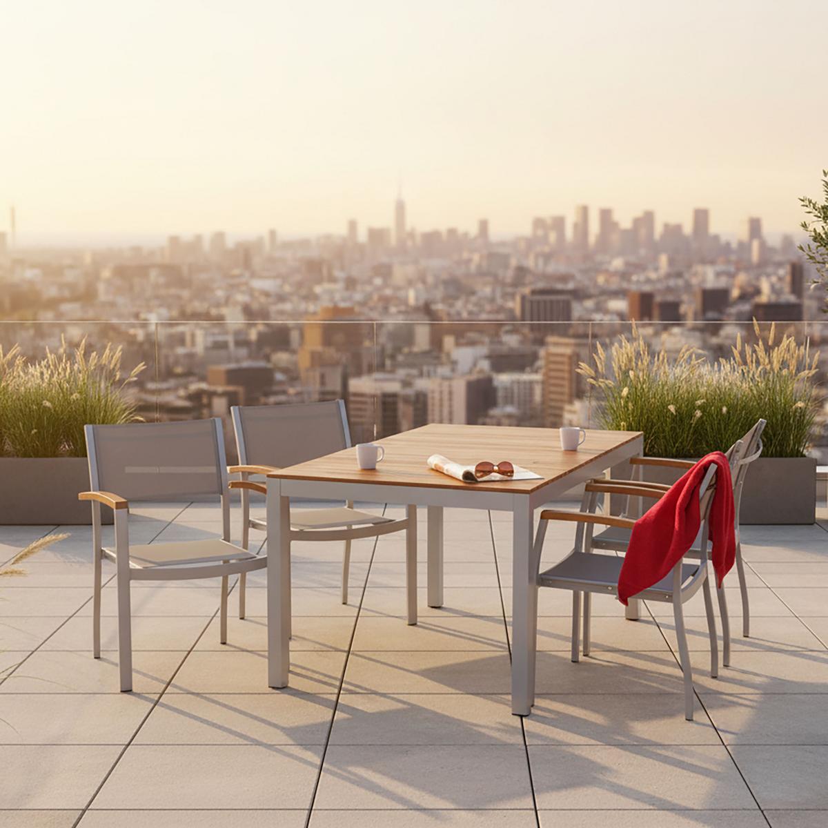 Gartengarnitur 5-tlg. Naxos Alu/holz/textil - Silberfarben/Grau, ROMANTIK / LANDHAUS, Holz/Textil (150/90/74cm) - Gardenson