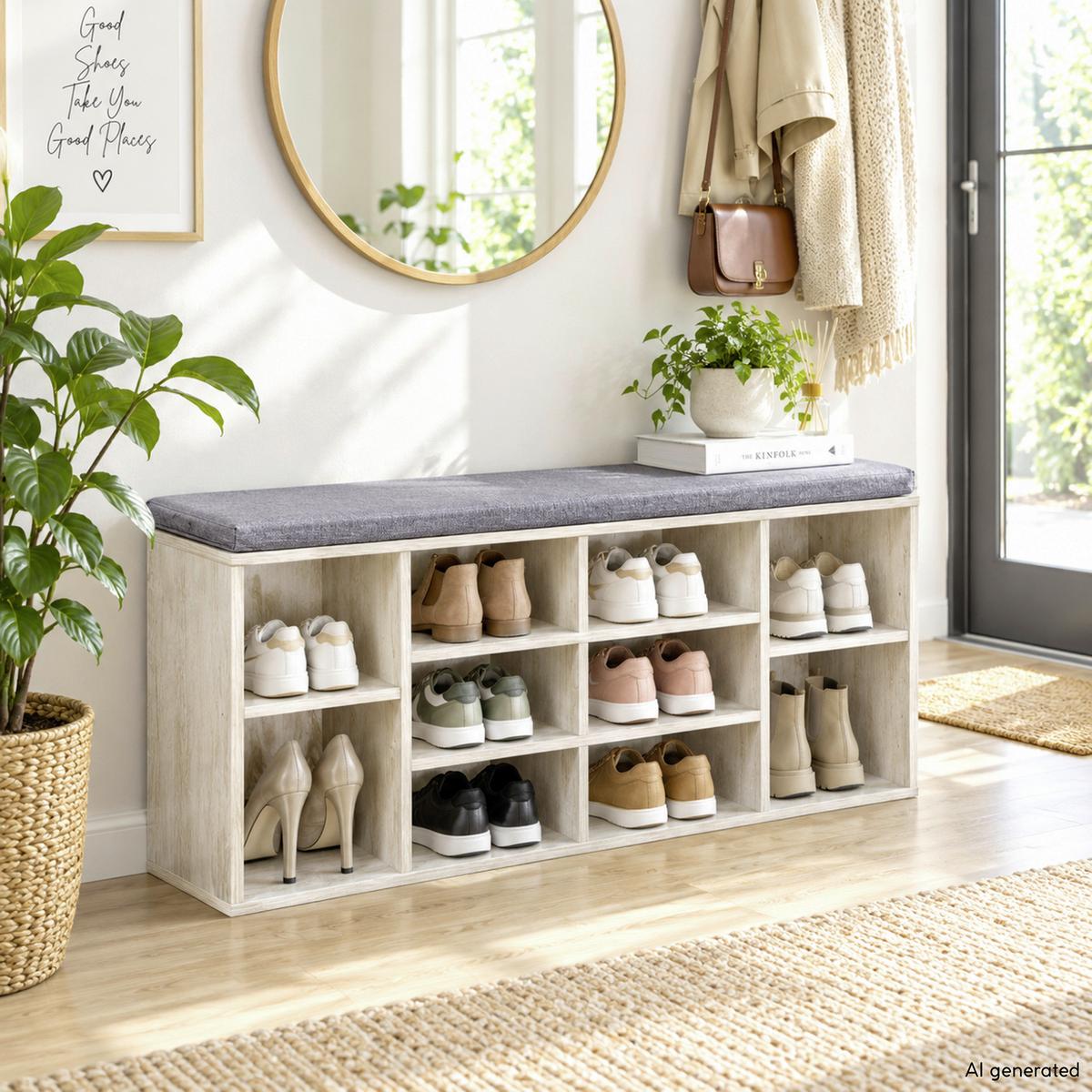 Schuhschrank Weiß 10 Fächer B: 103,5 cm - Grauweiß, MODERN, Holzwerkstoff (103,5/48/29,5cm) - Kesper
