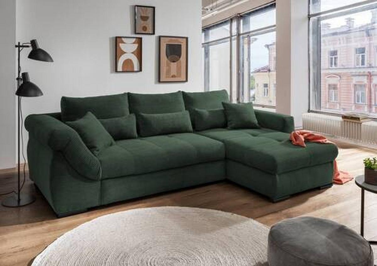 Ecksofa Federico Dunkelgrün S: 302/188 cm - Dunkelgrün/Schwarz, MODERN, Holz/Textil (302/188cm) - MID.YOU
