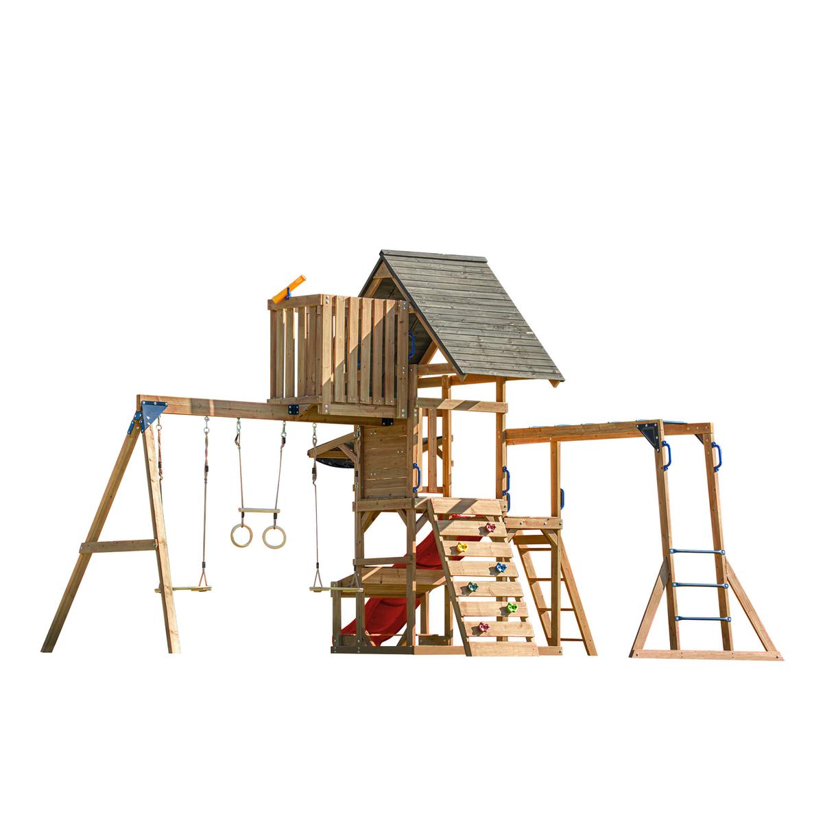 Spielturm mit Rutsche Rot - Anthrazit/Rot, Basics, Holz/Kunststoff (482/500/338cm) - Ambia Garden
