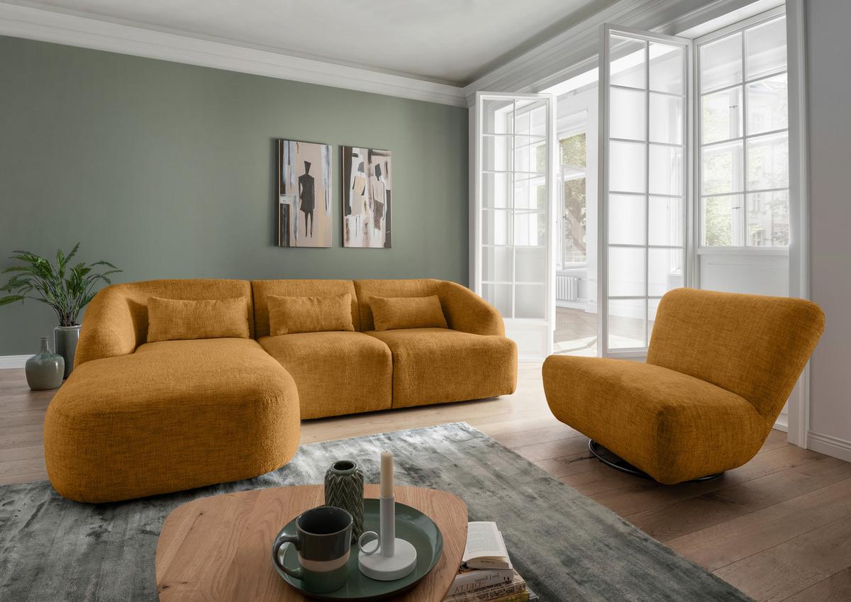 Ecksofa Caponi Goldfarben S: 160x256 Cm - Goldfarben/Schwarz, MODERN, Textil (160/256cm) - Livetastic