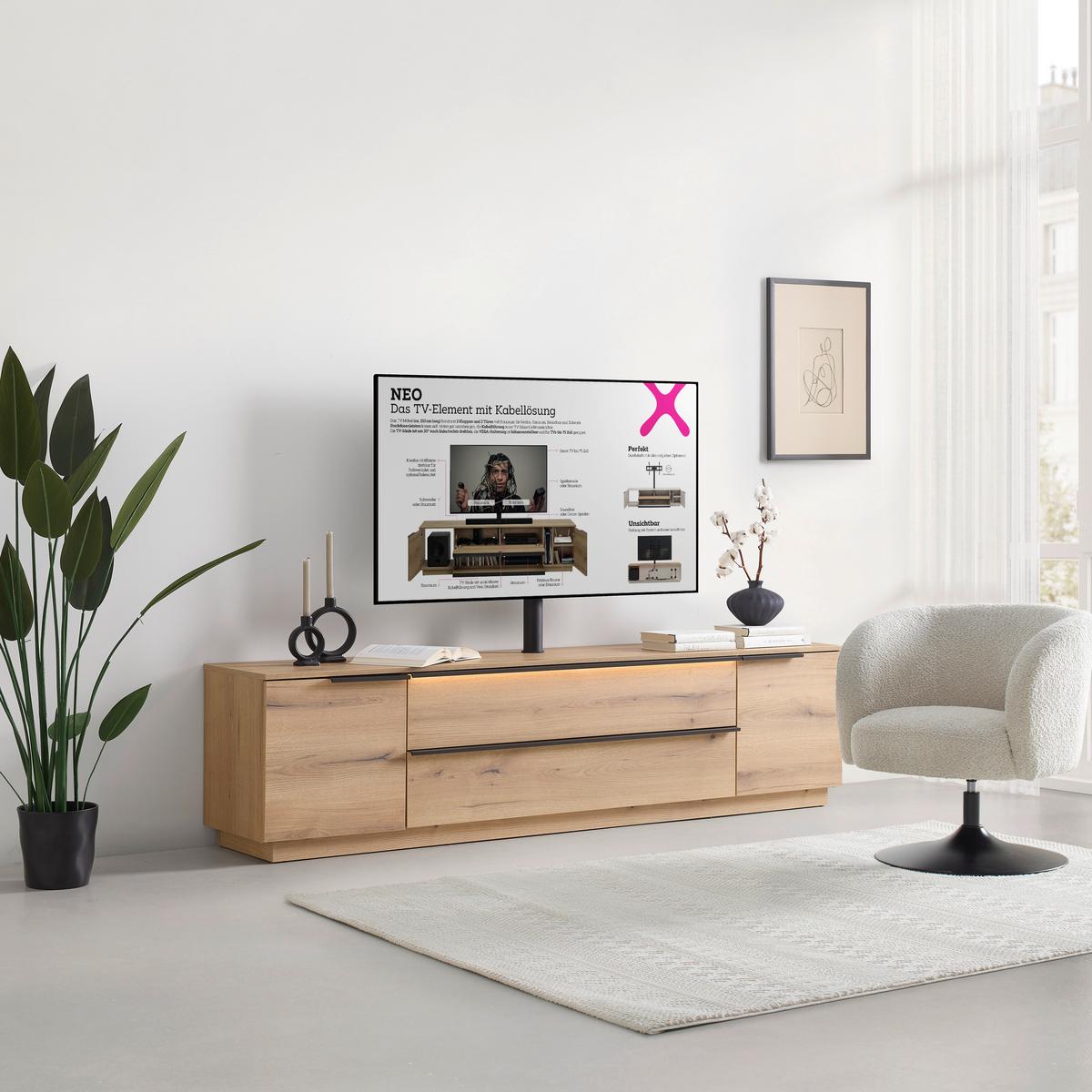 TV-Element Neo vč.LED dekor dub - barvy dubu/černá, Moderní, kov/kompozitní dřevo (210/53/40cm) - Mömax