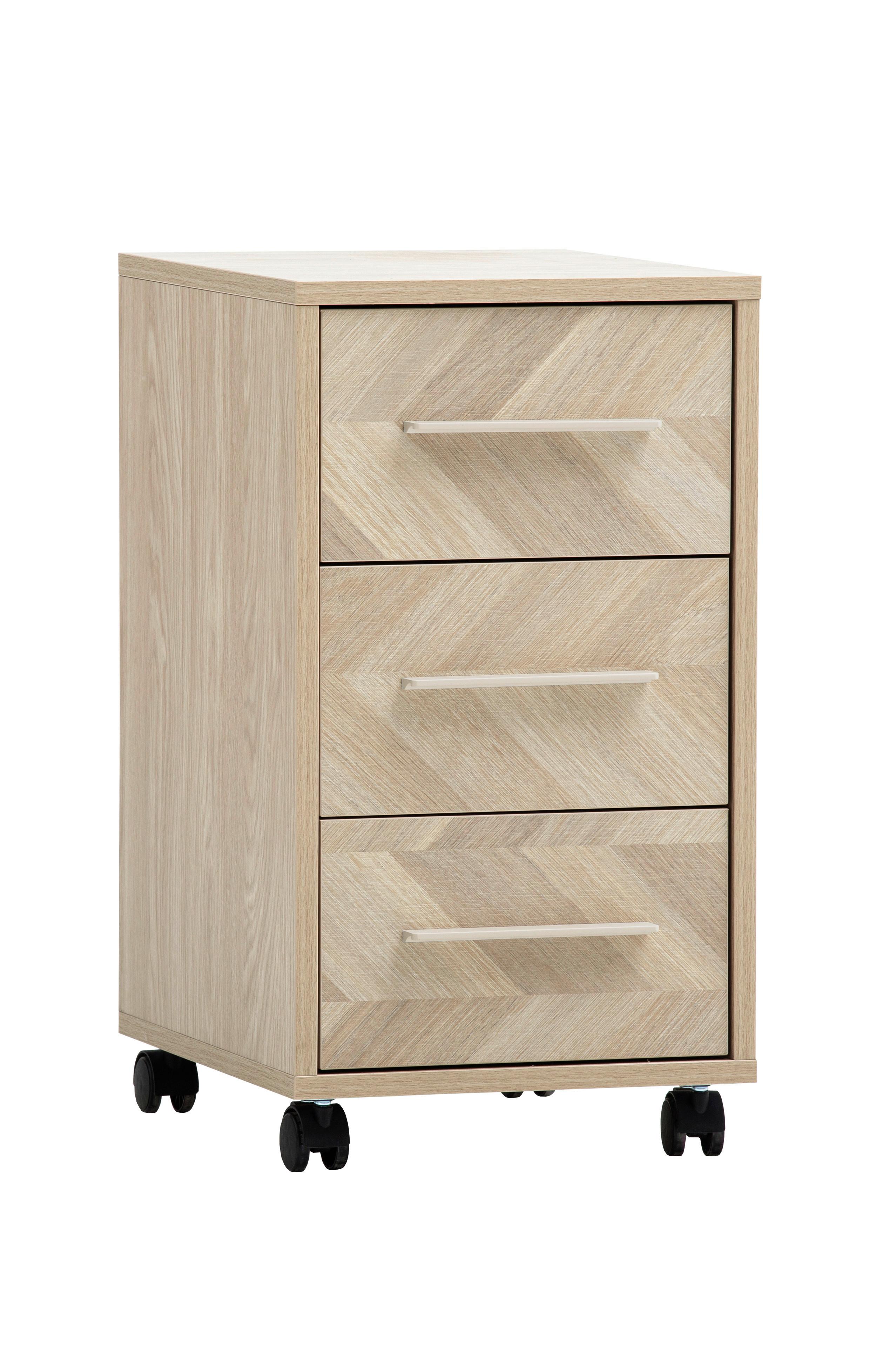 Rollcontainer Arezzo Eichefarben B: 32,6 - Eichefarben/Schwarz, MODERN, Holzwerkstoff/Kunststoff (32,6/59,7/39,1cm) - MID.YOU