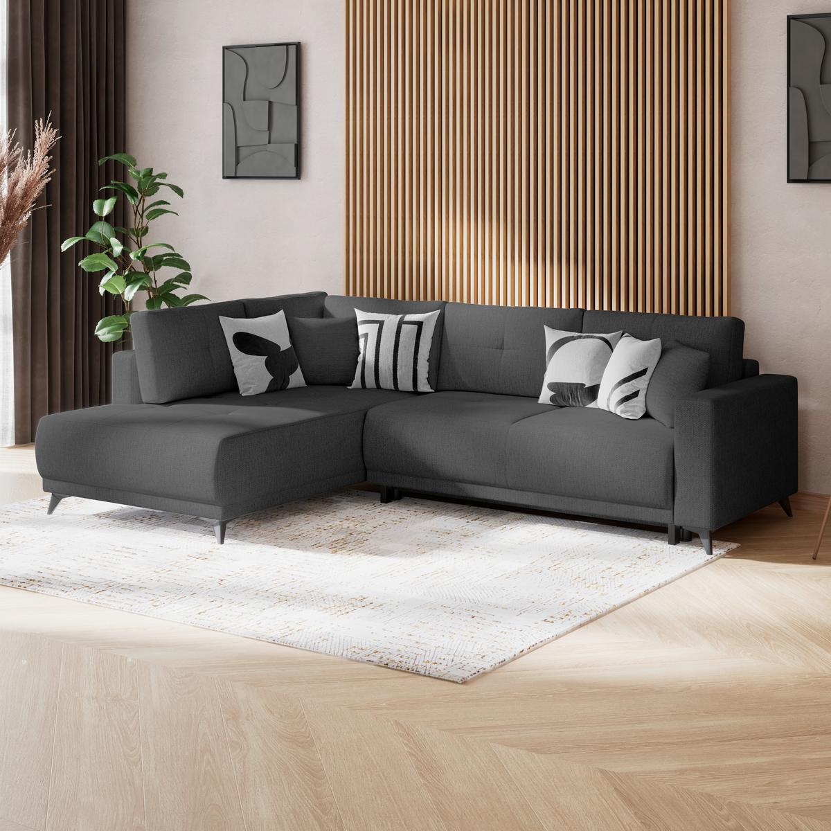 Ecksofa mit Schlaffunktion & Bettkasten Texas Erdfarben - Graubraun/Schwarz, KONVENTIONELL, Holz (203/259cm)