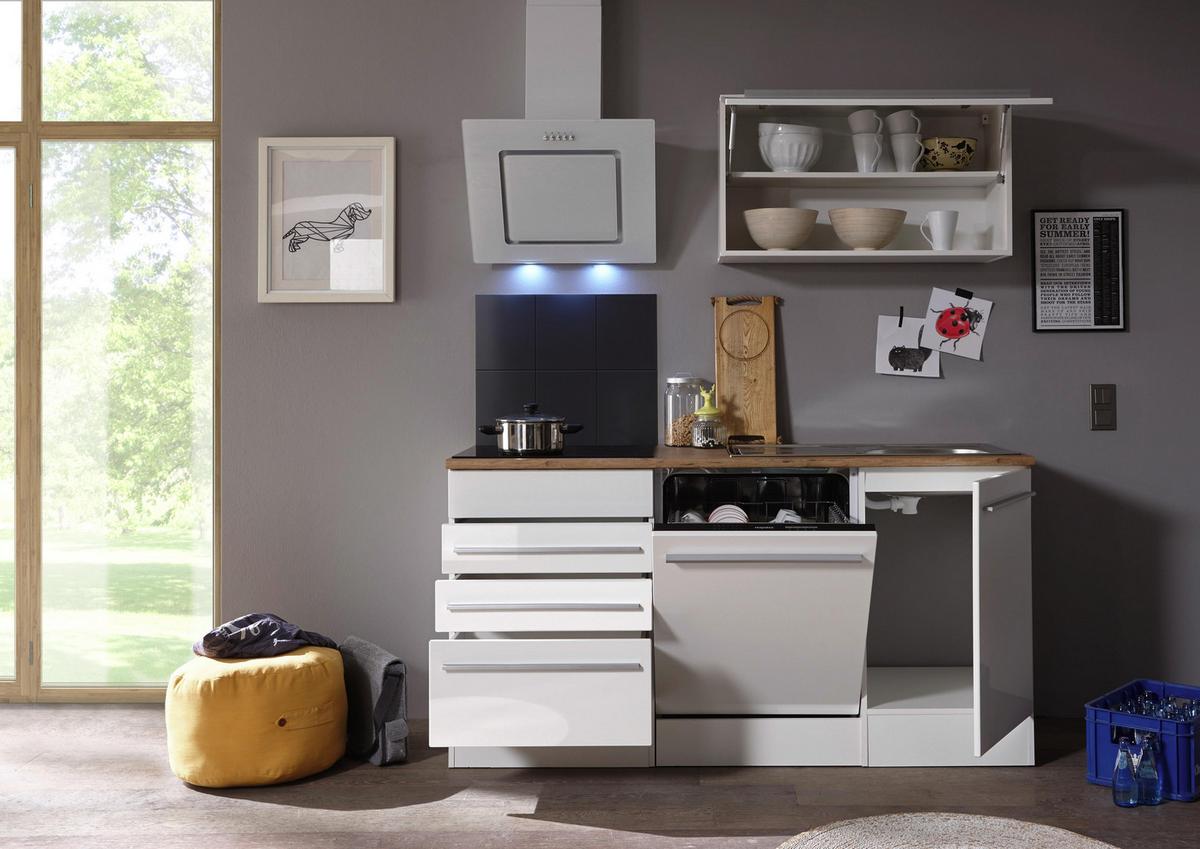 Küchenzeile Premium mit Geräte B: 290 cm Weiß/Eiche Dekor - Wildeiche/Eichefarben, Basics, Holzwerkstoff (290cm) - Respekta