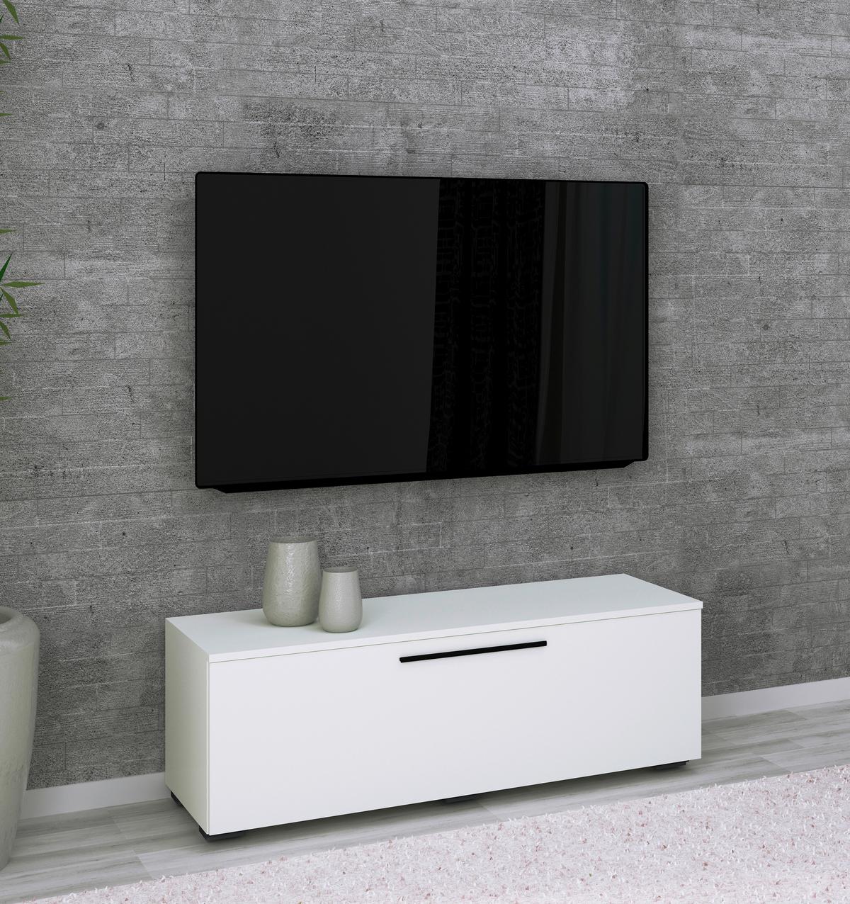 Nízka komoda Arila š: 115cm, bílá - bílá/černá, Moderní, kompozitní dřevo/plast (115/39/40cm) - MID.YOU