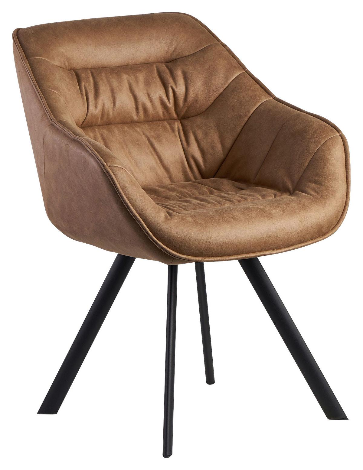 Židle s područkami WOHNLING  hnědá - černá/béžová, Moderní, kov/textil (60/85/64cm) - MID.YOU