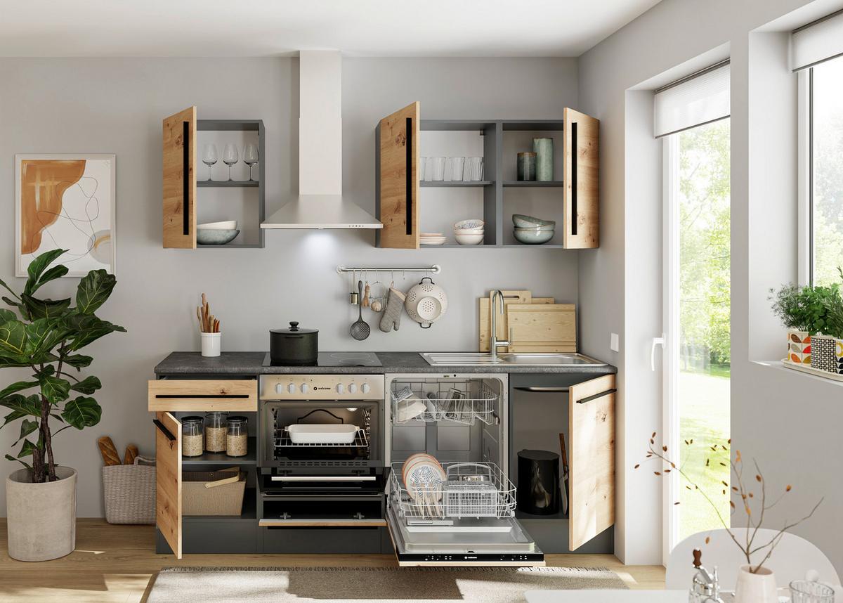 Kuchyňský blok bez spotřebičů JAZZ 8 - černá/antracitová, Lifestyle, kompozitní dřevo/plast (220cm) - MID.YOU