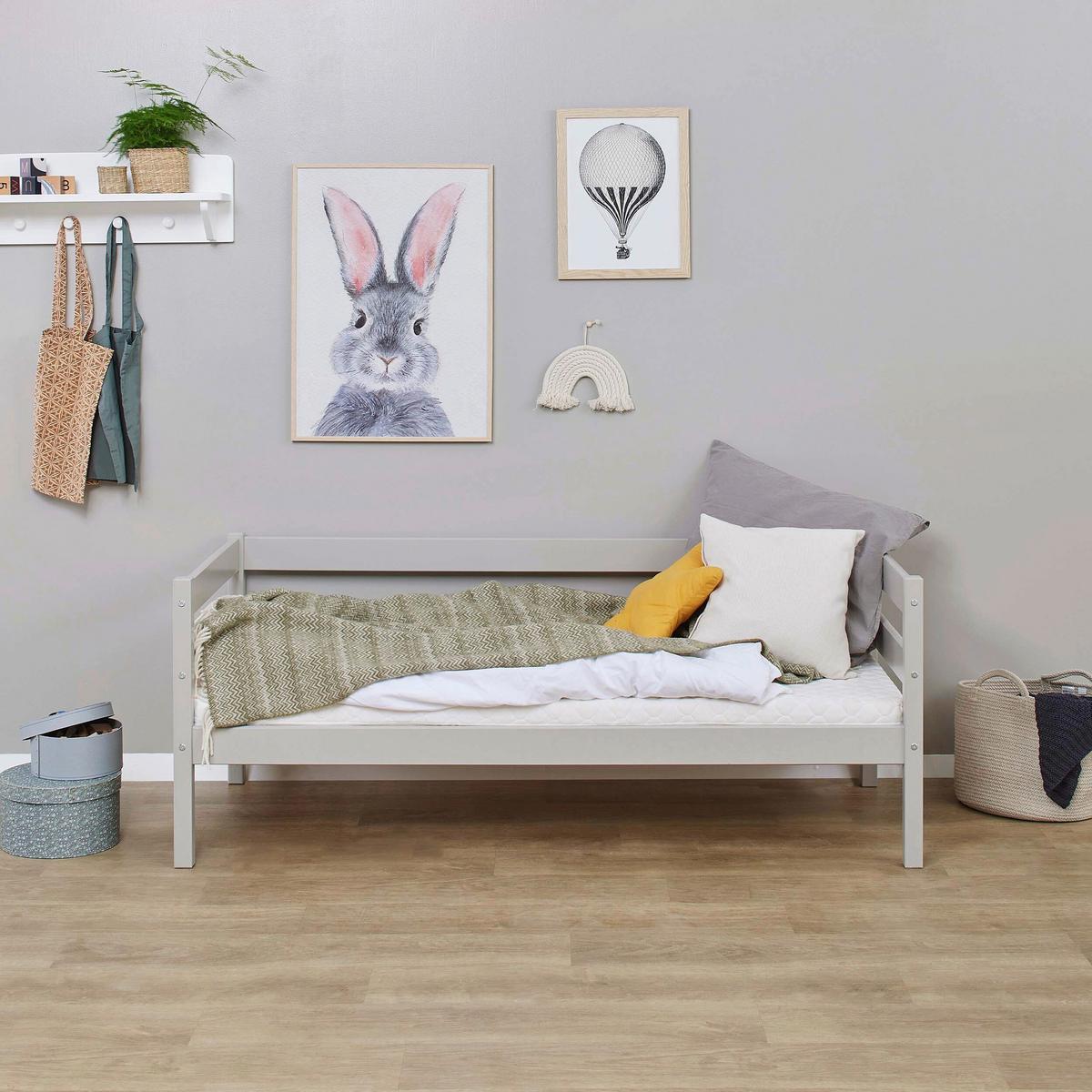 Kinder-/jugenbett Comfort Grau, Lf: Ca. 70x160 Cm - Grau/Kieferfarben, MODERN, Holz (70/160cm) - MID.YOU