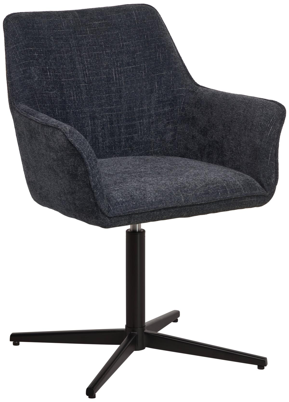 Armlehnstuhl Pat Blau/sitzfl. 360° Drehbar - Schwarz/Dunkelblau, KONVENTIONELL, Holz/Textil (60/86.5/61cm) - MID.YOU