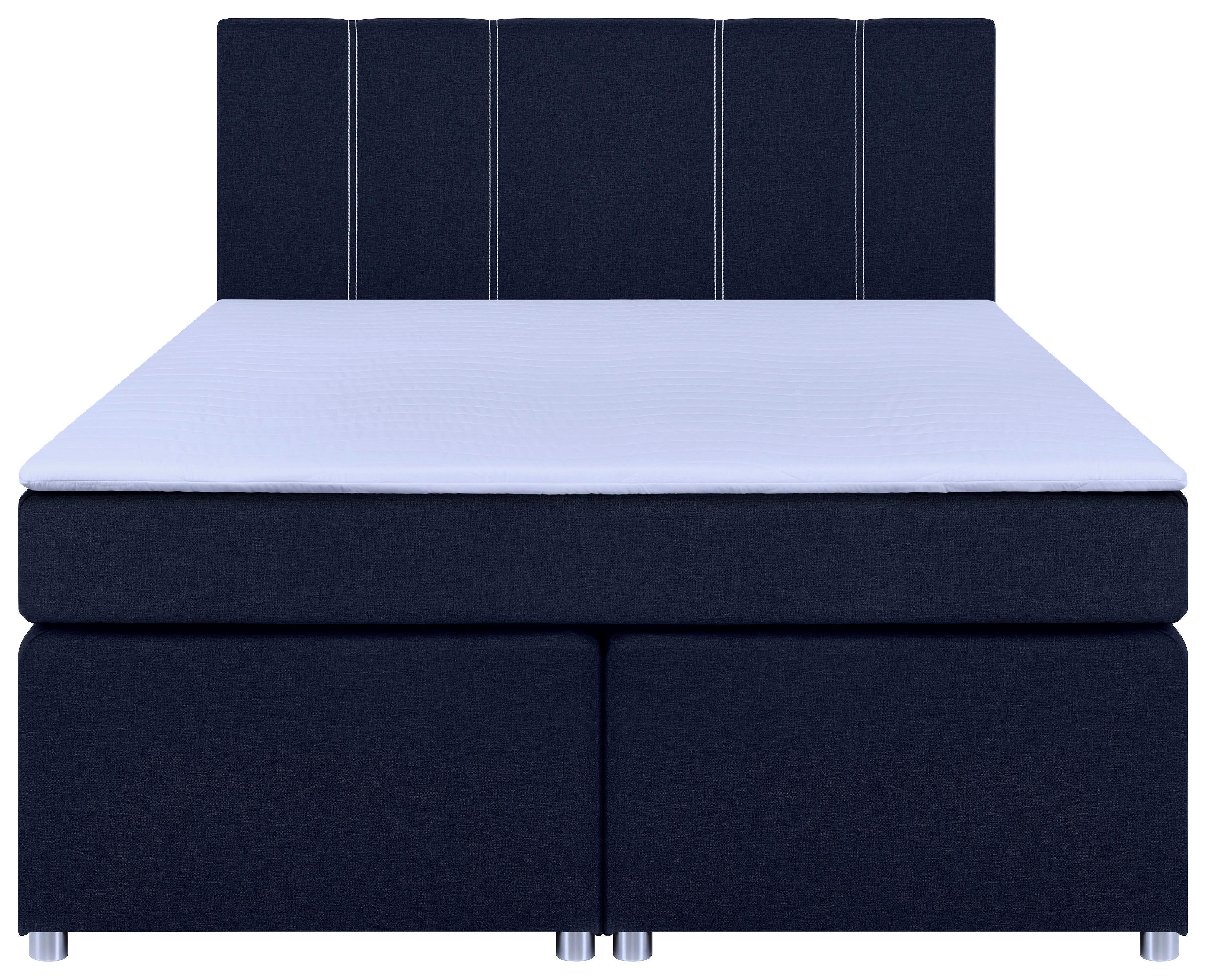 Boxspringbett Malta Mit Topper Blau, 180x200 Cm - Chromfarben/Blau, Basics, Holzwerkstoff/Textil (180/200cm) - P & B