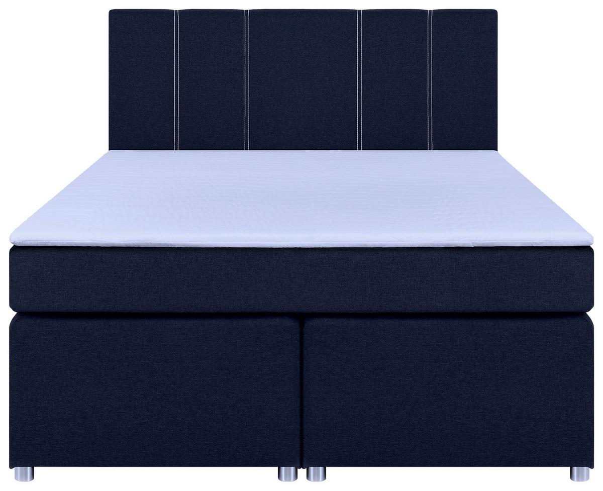 Boxspringbett Malta Mit Topper Blau, 180x200 Cm - Chromfarben/Blau, Basics, Holzwerkstoff/Textil (180/200cm) - P & B