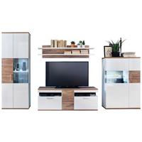 Wohnkombination 4-tlg. Luzern Weiß/eichefarben - Eichefarben/Weiß, Design, Glas/Holzwerkstoff (330/199/50cm) - Livetastic