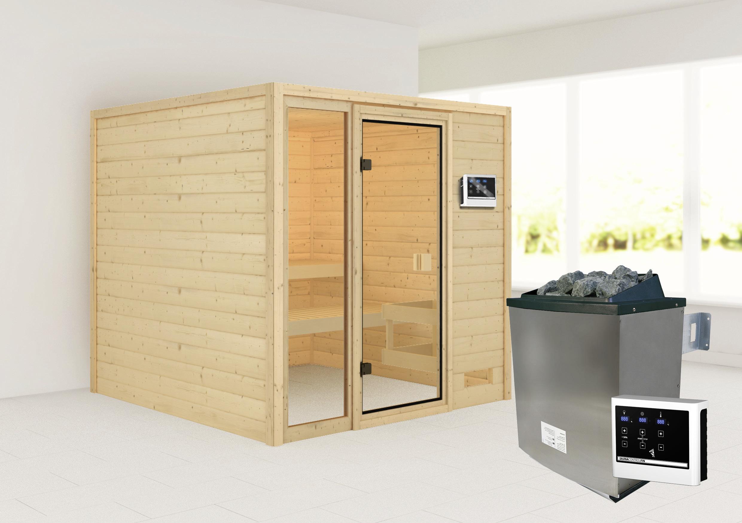 Sauna Marseille 2 Mit Ext. Steuerung 196x187x196 Cm - Naturfarben, Basics, Holz (196/187/196cm) - Karibu