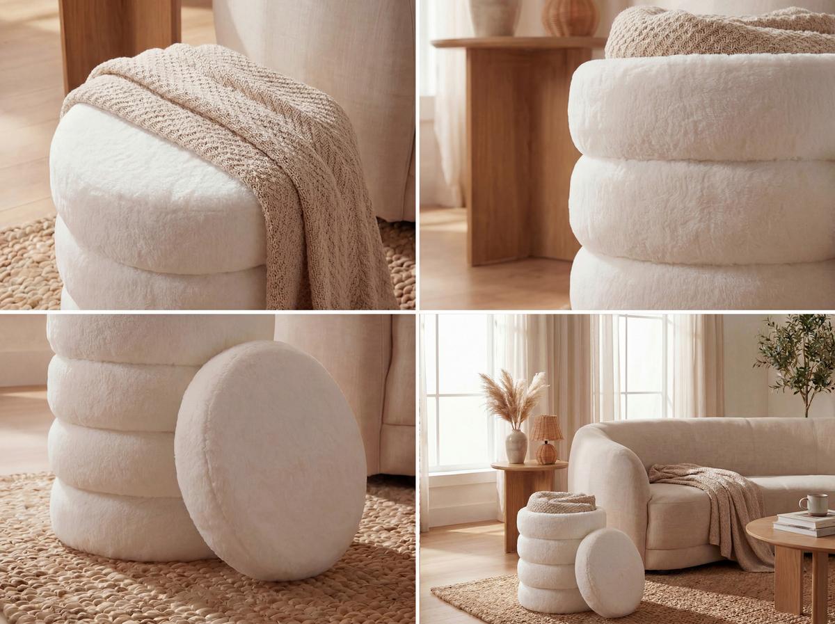 Taburet, š: 40 cm - krémová, Design, textil (40/45/40cm) - Livetastic