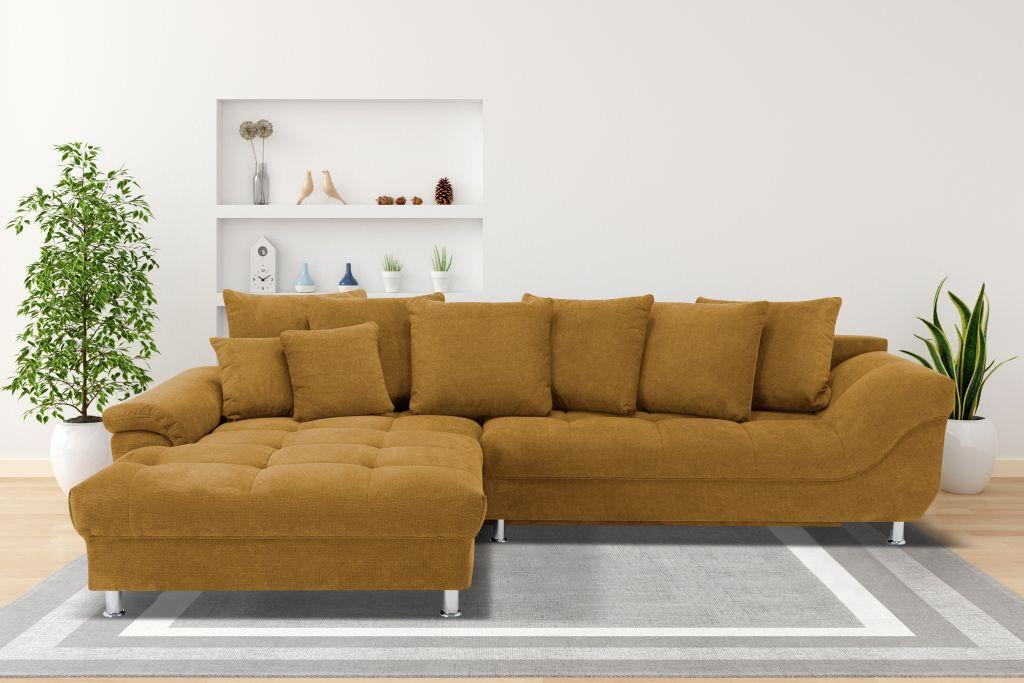 Rohová sedačka ERICE, pravá tmavě žlutá - tmavě žlutá/barvy chromu, Design, textil/plast (312/198cm)
