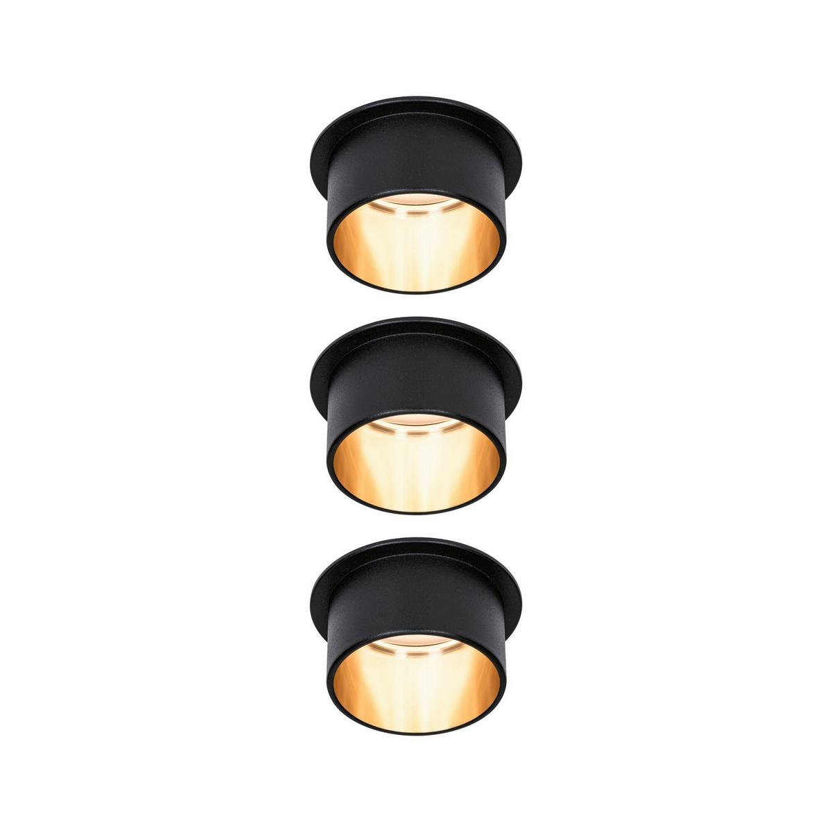 Deckenleuchte 3er-Set Ø 6,8 cm 3-Flammig, dimmbar - Goldfarben/Schwarz, Basics, Metall (6,8cm) - Paulmann