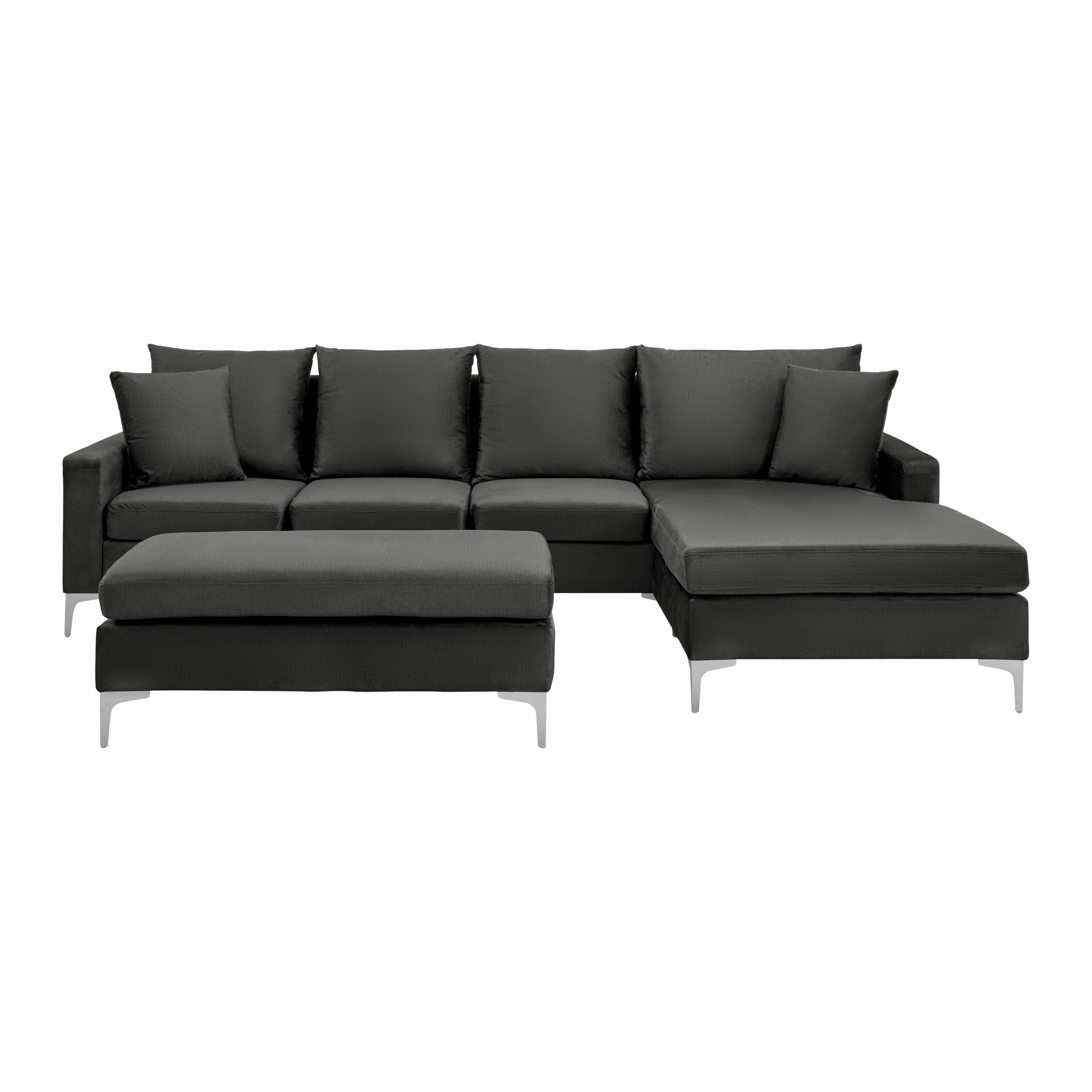 Sedací souprava ALONDRA, oboustranná, tmavě šedá - tmavě šedá/barvy nerez oceli, Moderní, kov/dřevo (287/80/182cm) - Bessagi Home