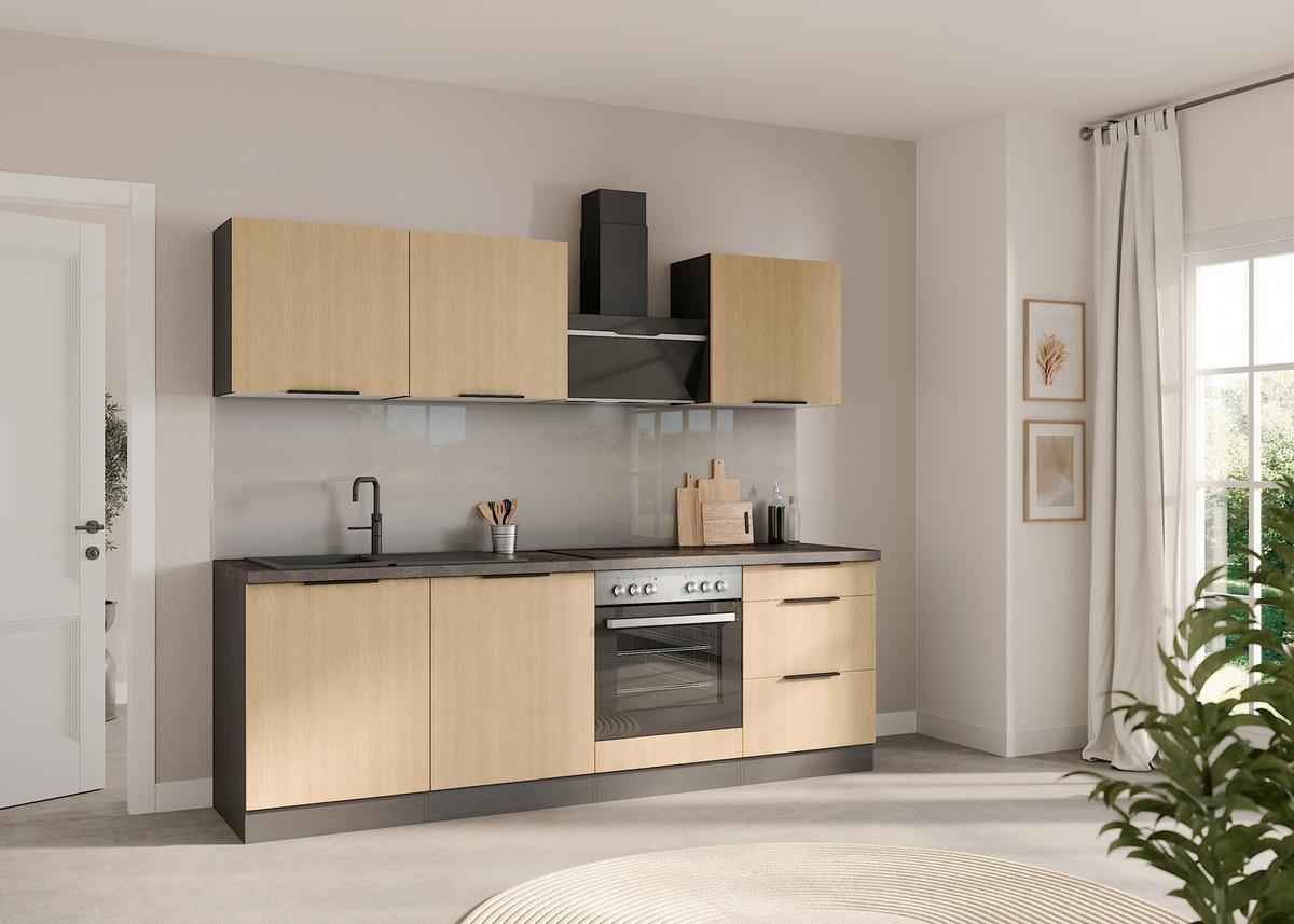 Küchenblock Glasgow Eichefarben/graphit B: 240 Cm - Eichefarben/Graphitfarben, LIFESTYLE, Holzwerkstoff (240cm) - Held