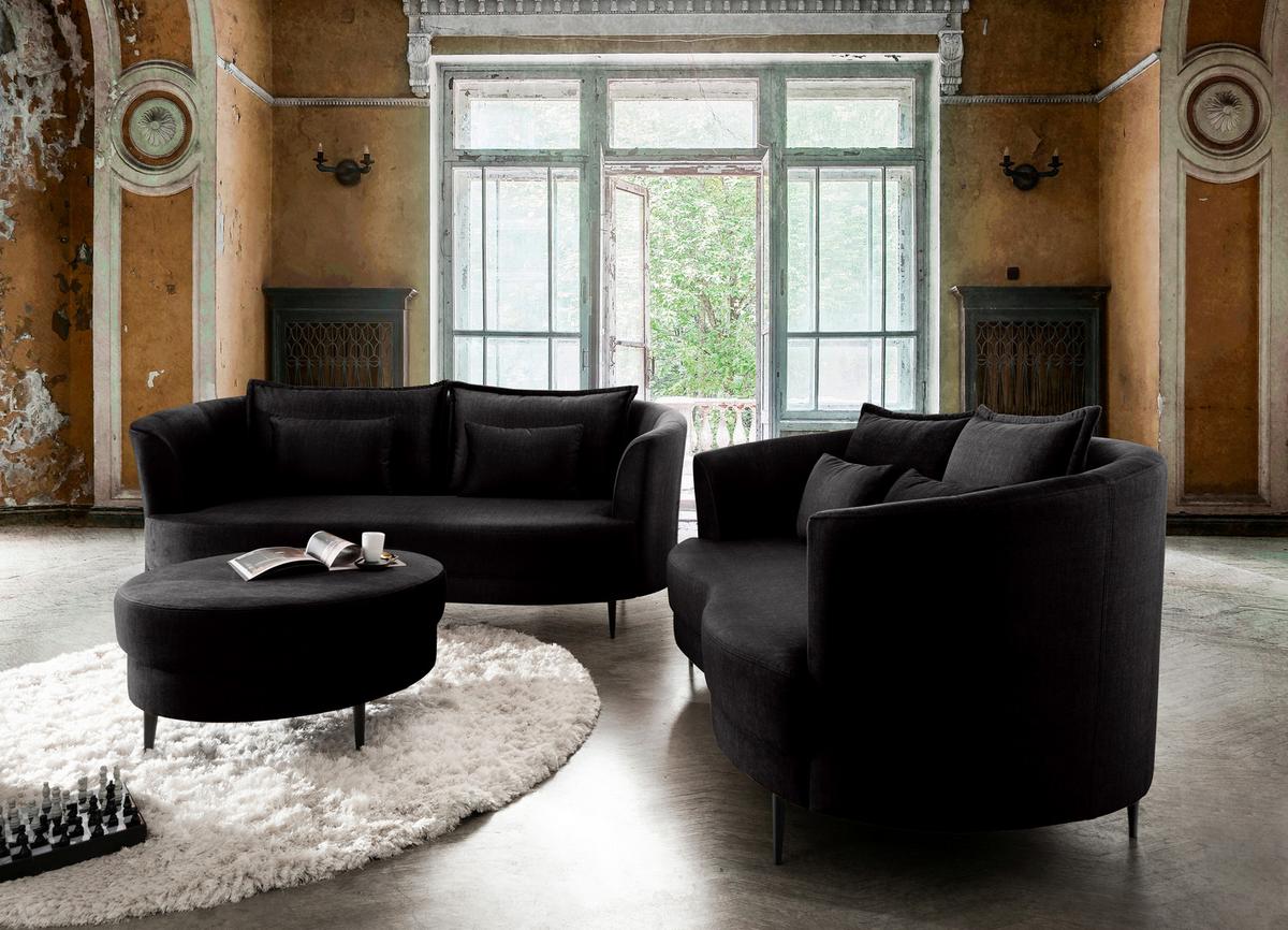 2-Sitzer-Sofa Anthrazit Velours, Rücken Echt B: 179 cm - Anthrazit/Schwarz, MODERN, Textil (179/85/101cm) - Livetastic