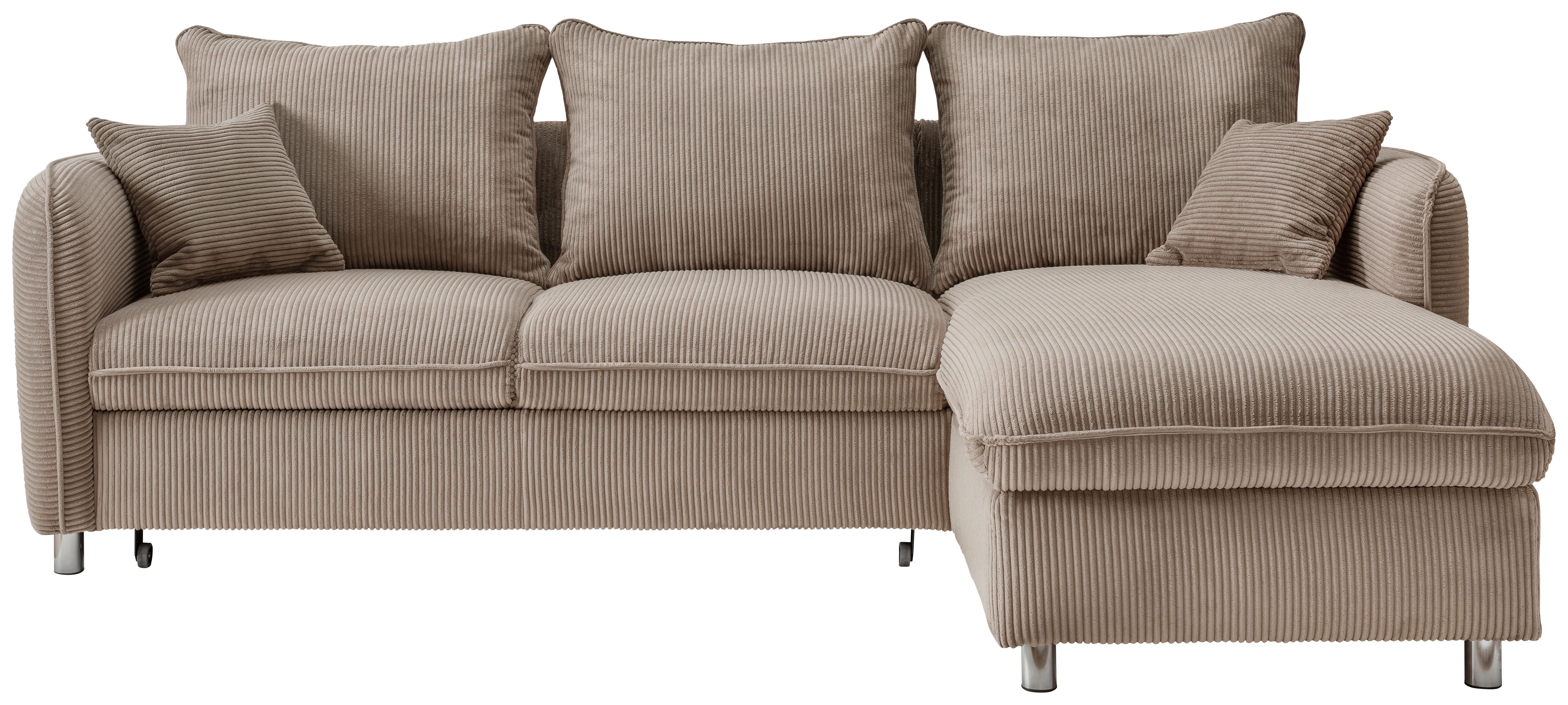Eckschlafsofa Lauritio Graubraun S: 254x160 cm - Chromfarben/Graubraun, MODERN, Textil (254/160cm) - Livetastic