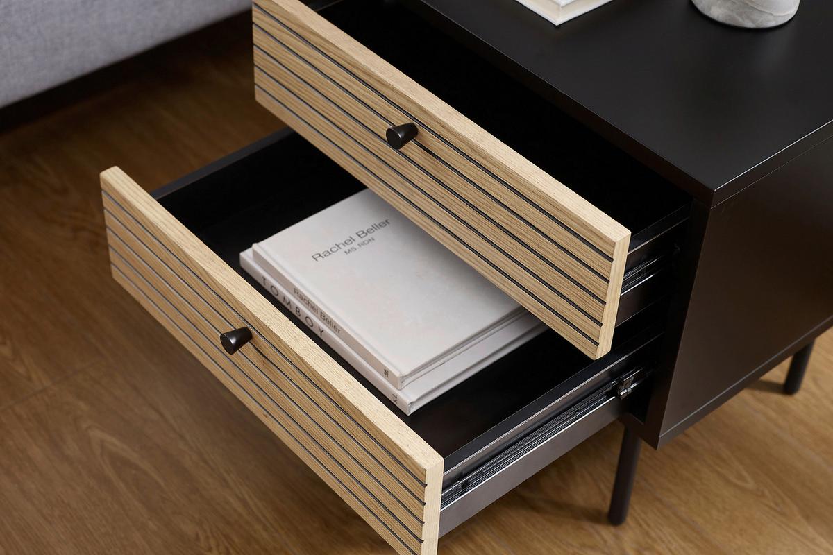 Nachttisch Schwarz/Eichefarben B: 50 cm - Eichefarben/Schwarz, Design, Holz/Holzwerkstoff (50/50/40cm) - Livetastic