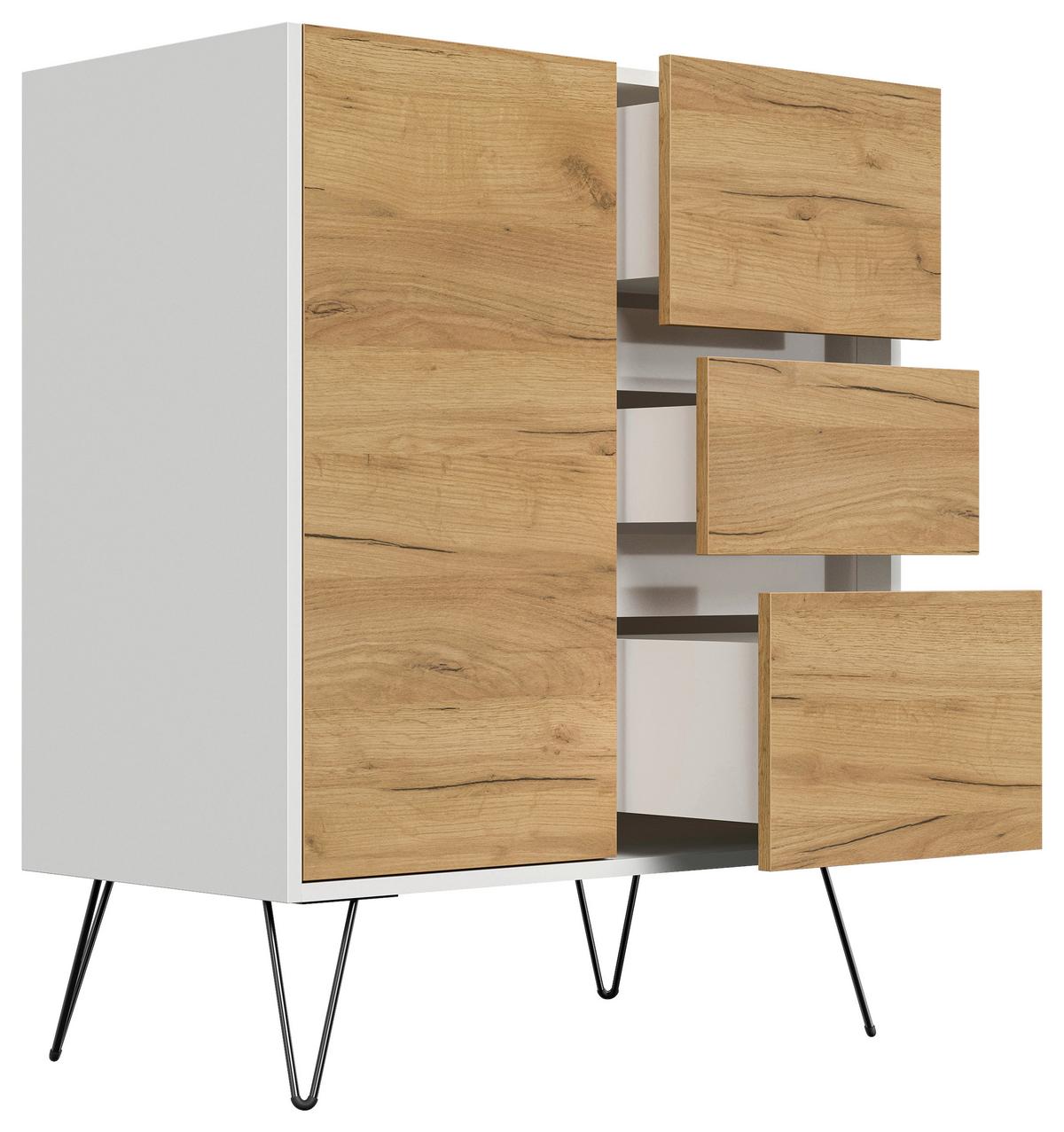 Sideboard Posseik Industrial Weiß/eichef. B: 76 Cm - Eichefarben/Weiß Hochglanz, Design, Holzwerkstoff (76/93,6/42cm) - P & B