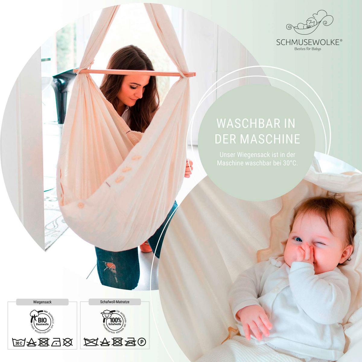 Federwiege Sw-Set-Ft-001 - Beige/Weiß, Basics, Holz/Textil (135/194/135cm) - SCHMUSEWOLKE