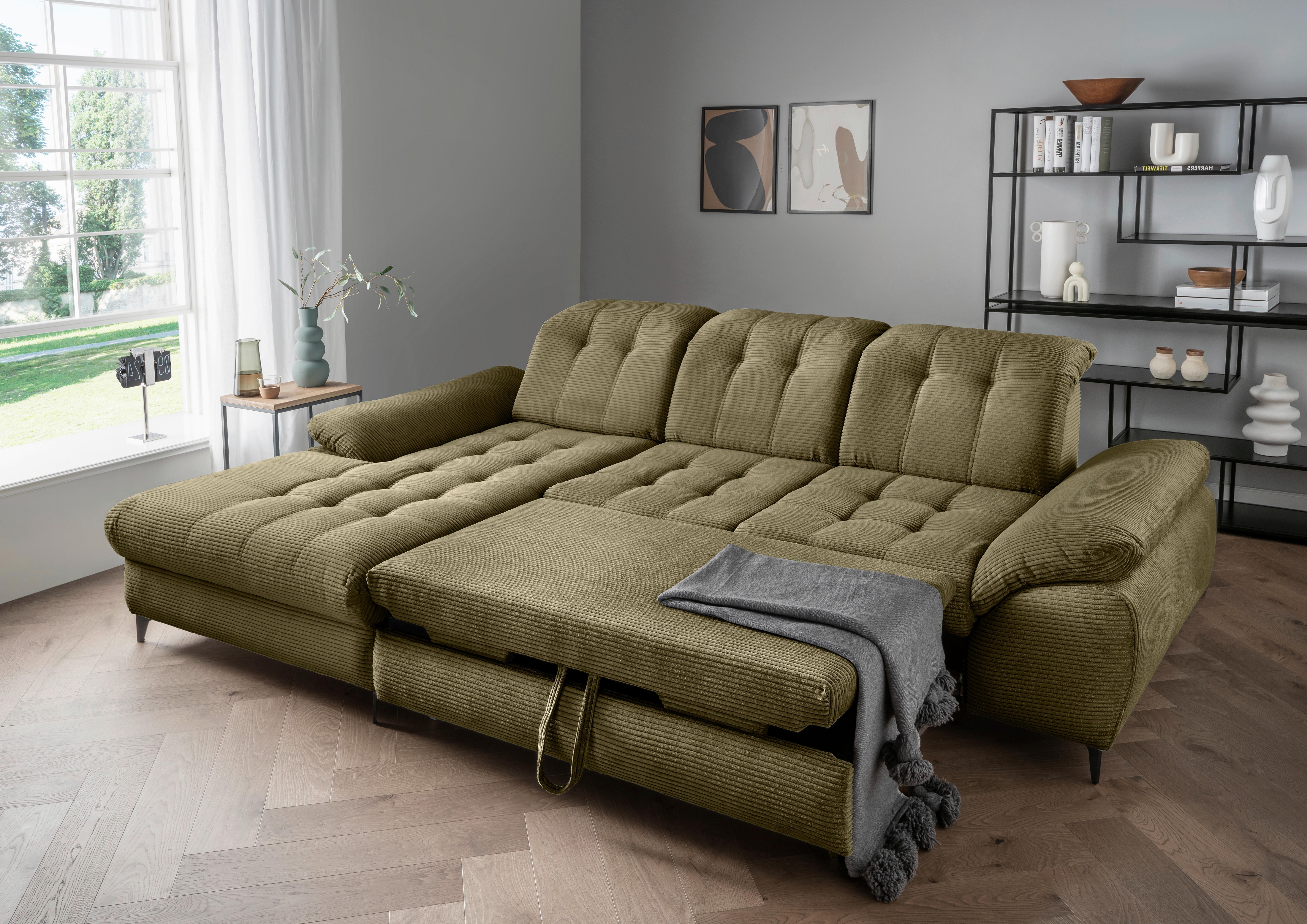 Eckschlafsofa Delphino Goldfarben S: 189x273 cm - Schwarz/Olivgrün, MODERN, Textil (189/273cm) - Livetastic