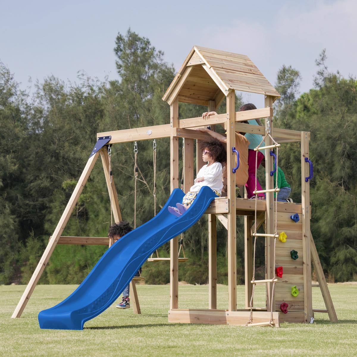 Spielturm A030.500.00 - Blau, KONVENTIONELL, Holz/Kunststoff (342/267/375cm) - Ambia Garden