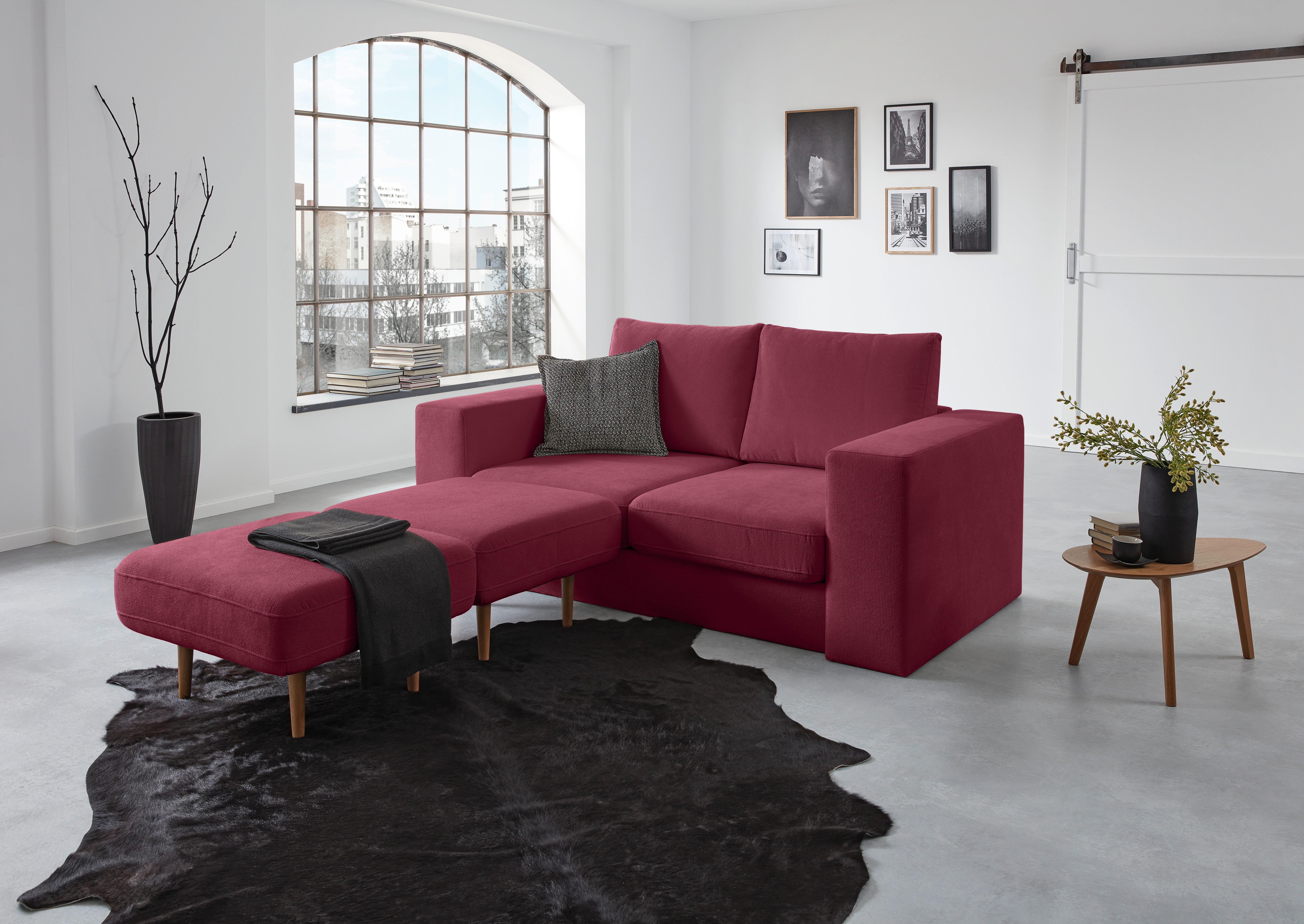 4-sitzer-sofa Looks Rot/beere - Eichefarben/Beere, Design, Textil (252/96/107cm) - LOOKS by W.Joop