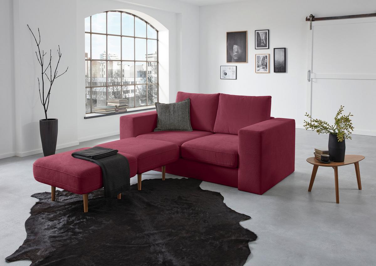 4-Sitzer-Sofa Looks Rot/Beere - Eichefarben/Beere, Design, Textil (252/96/107cm) - LOOKS by W.Joop