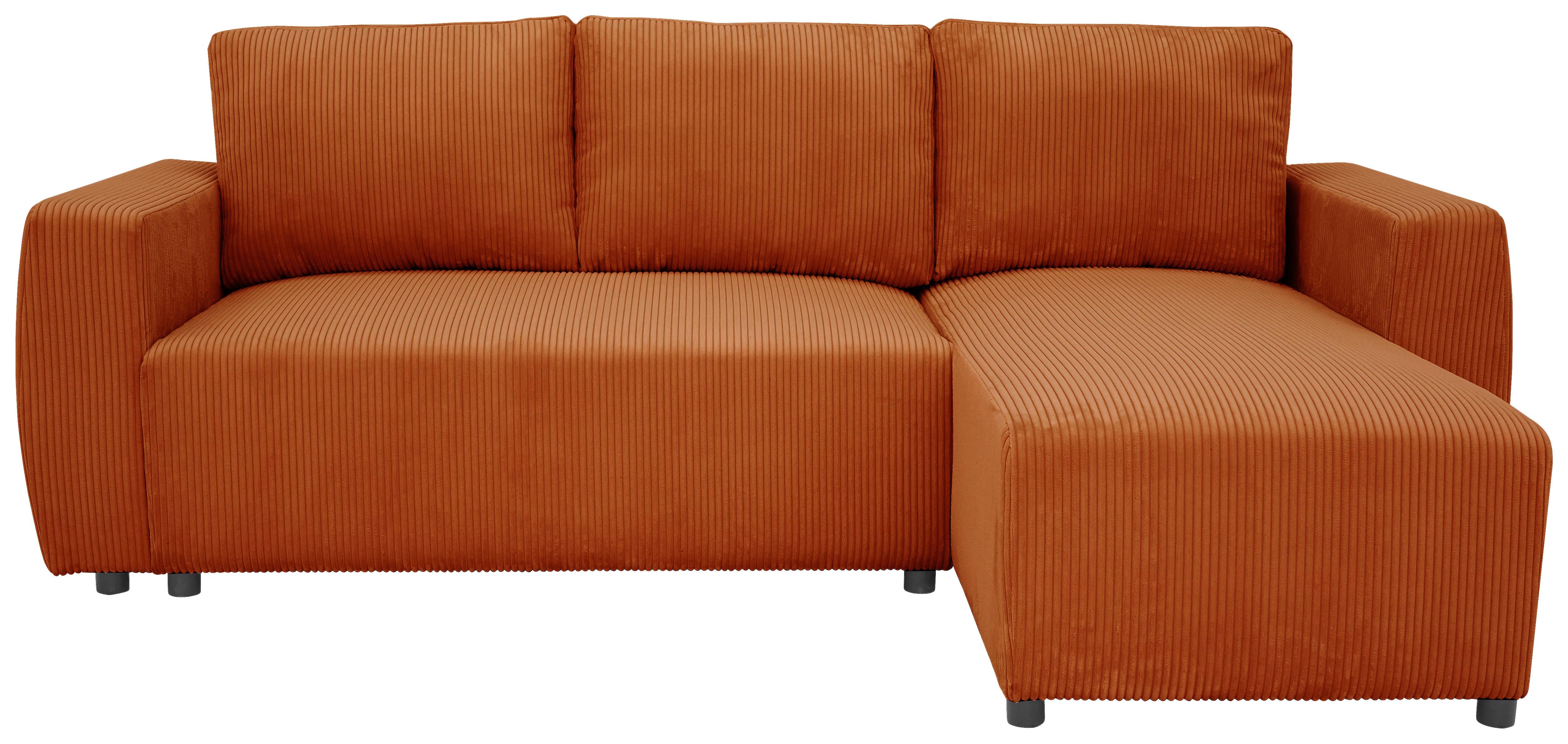 Eckschlafsofa mit Bettkasten Pharell, terracotta, 230x155cm - Terracotta/Schwarz, KONVENTIONELL, Holz/Holzwerkstoff (230/155cm)