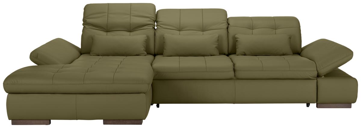 Rohová sedačka SANFINO, levá, olivově zelená pravá kůže - barvy chromu/olivově zelená, Konvenční, kov/kůže (199/305cm) - Premium Living