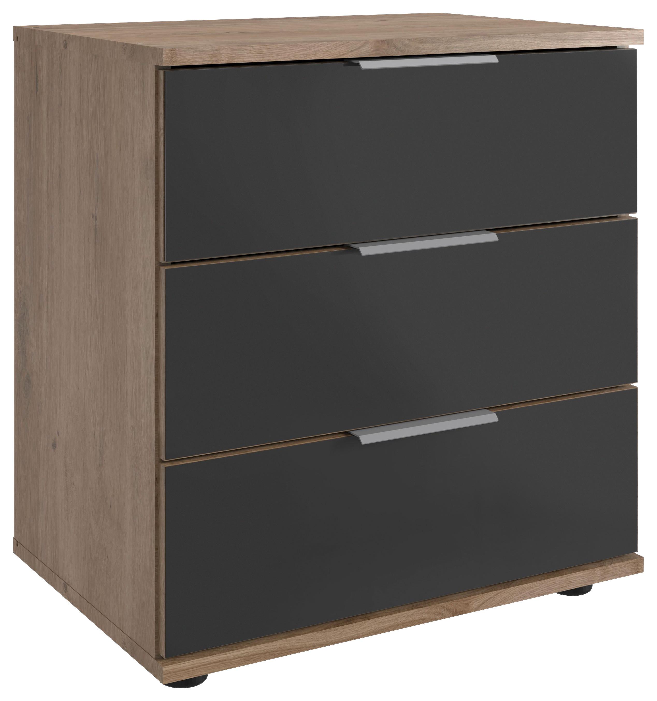 Nachkästchen Eiche Dekor H: 58 Cm Saigon - Eichefarben/Schwarz, MODERN, Glas/Holzwerkstoff (52/58/38cm) - MID.YOU