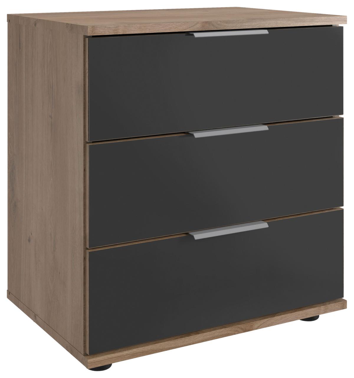 Nachkästchen Eiche Dekor H: 58 Cm Saigon - Eichefarben/Schwarz, MODERN, Glas/Holzwerkstoff (52/58/38cm) - MID.YOU