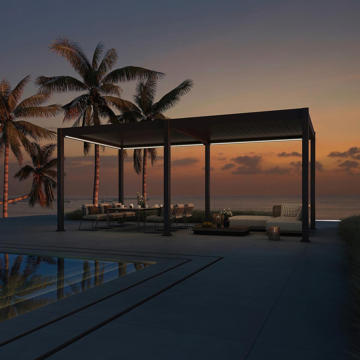 Pergola Deluxe Plus 600x255x 400cm Wetterfest, Elektrisch - Anthrazit, Basics, Metall (600/255/400cm) - Gardenson