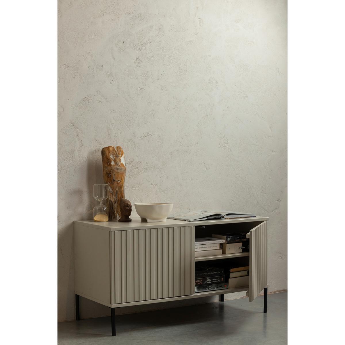 LOWBOARD Gravure Grau B: 100cm - Schwarz/Grau, Design, Holz (100/56/44cm) - Livetastic
