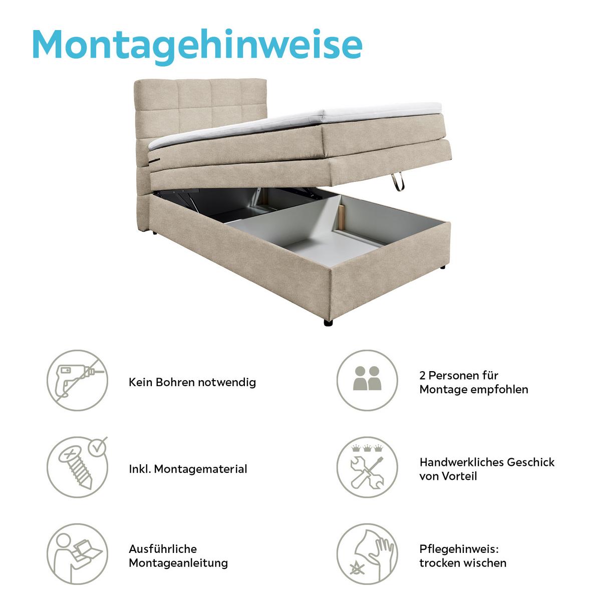 Boxspringbett Mit Topper & Bettkasten 120x200 Tacoma 3 - Sandfarben, KONVENTIONELL, Textil (120/200cm) - MID.YOU