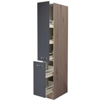 Apothekerschrank Shadow B: 30 cm Grau 2 Auszüge 5 Ablagen - Dunkelgrau/Eiche San Remo, MODERN, Holzwerkstoff (30/200/57cm)