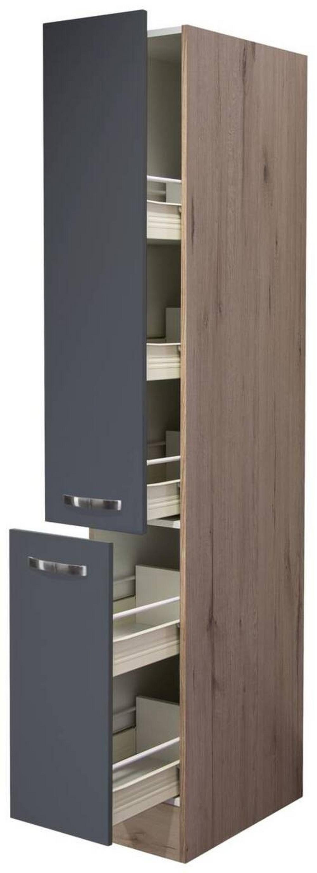 Apothekerschrank Shadow B: 30 cm Grau 2 Auszüge 5 Ablagen - Dunkelgrau/Eiche San Remo, MODERN, Holzwerkstoff (30/200/57cm)