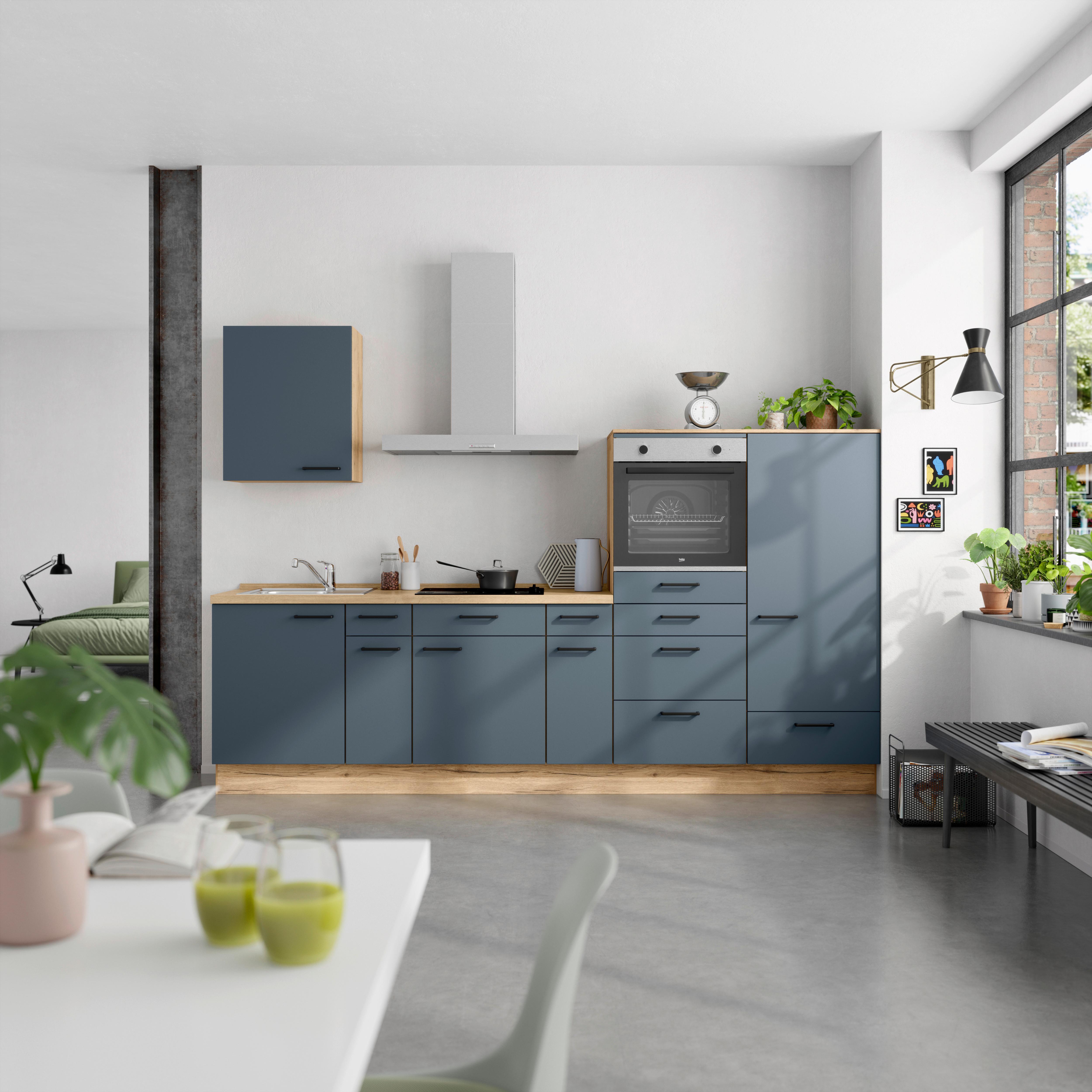 Küchenleerblock Easytouch Low-Line, L4 Rechts - Blau/Eichefarben, MODERN, Holzwerkstoff (300cm) - Nobilia