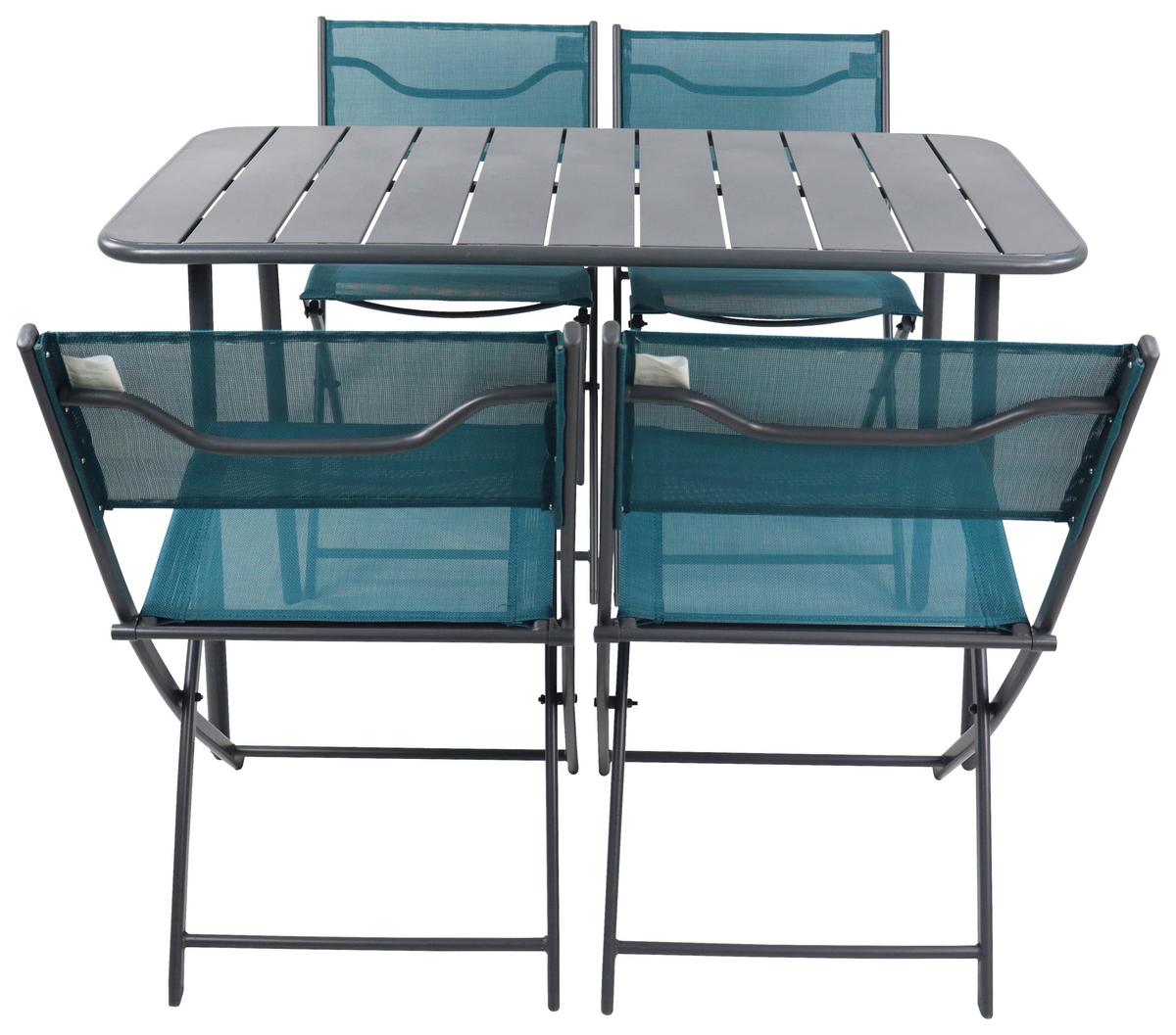 Gartenmöbel Set 5-Tlg. Sumila aus Metall/Kunststoff/Textil - Türkis/Schwarz, MODERN, Kunststoff/Textil - Ambia Garden