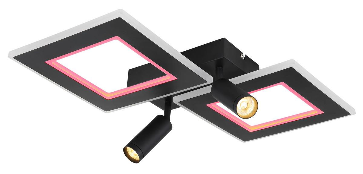 LED-Deckenleuchte L: 54 cm, 1-Flammig - Opal/Schwarz, Design, Kunststoff/Metall (54/41/11,5cm) - Globo